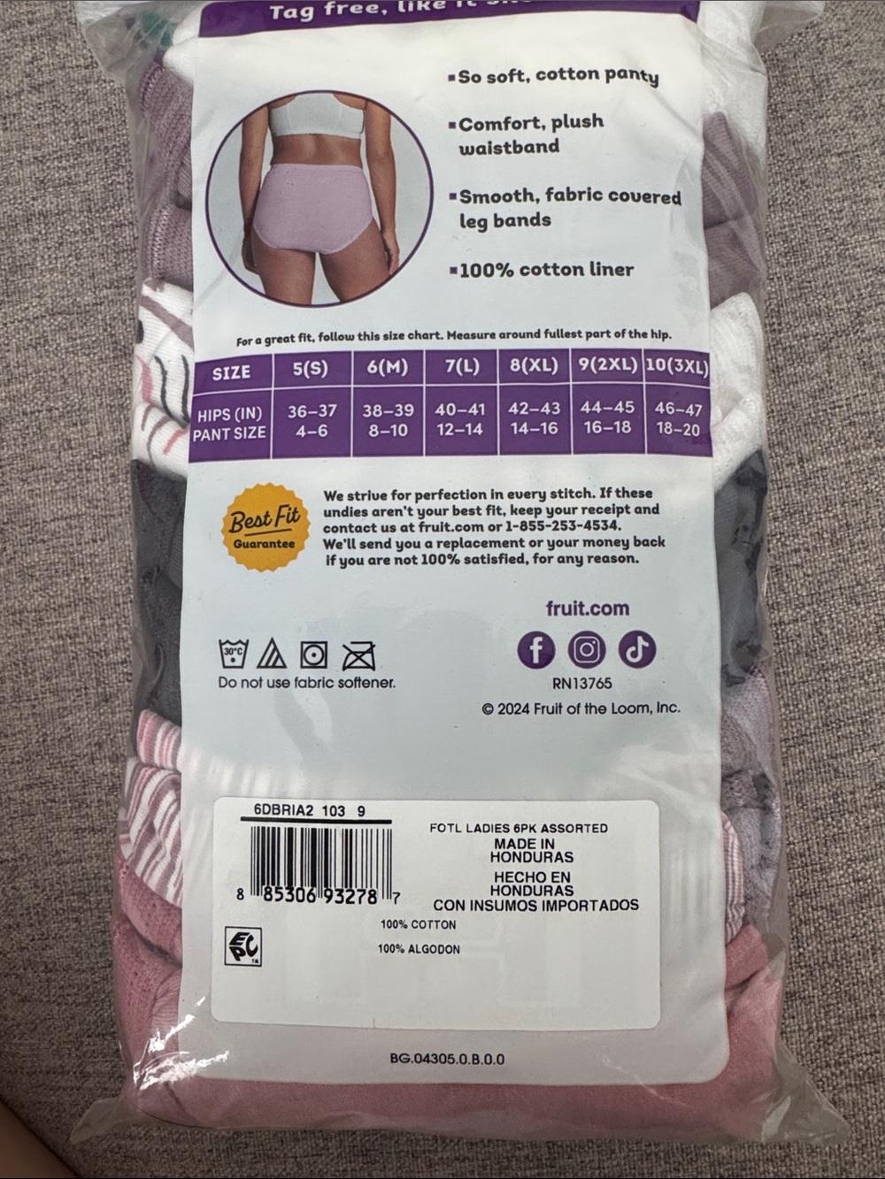 2XL - Fruit of the Loom Cotton Briefs - Pink, Purple, White, Gray - Picture 2 of 2